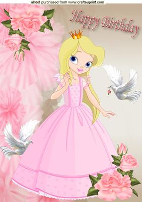 Pretty Princess with Pink Roses, & Doves, A4