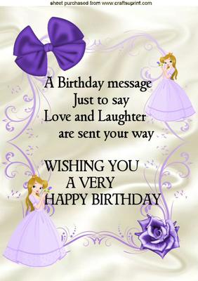 Pretty Card Topper of a Princess with Verse A4