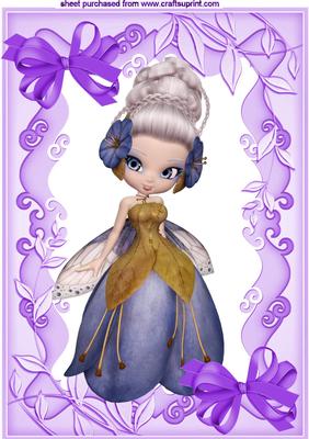 Little Bluebell Faerie, in Floral Frame, A4