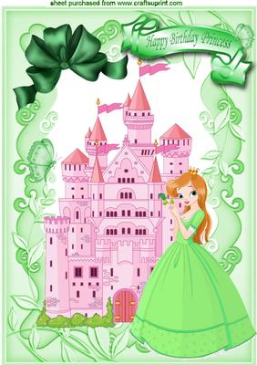 Princess in Green Dress with Pink Castle, A4