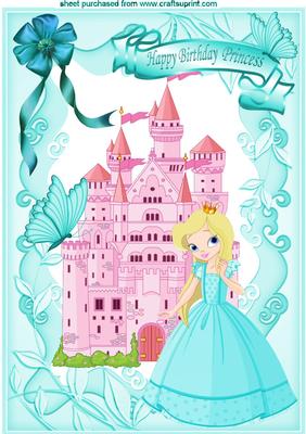 Pretty Princess in Turq Dress, with Pink Castle A4