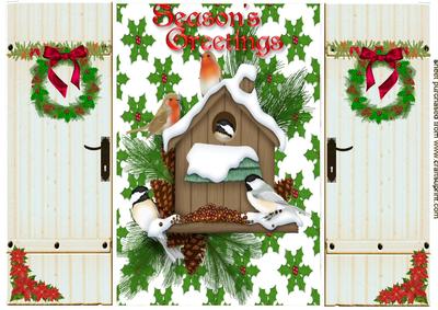 Christmas Robins in a Bird House, Gatefold