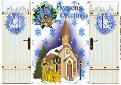 Christmas Carol Singers with a Church in the Snow, Gatefold