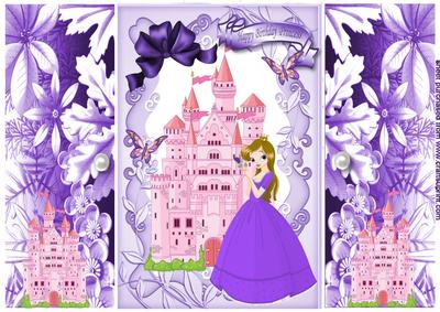 Pretty Princess in Purple Dress, with Pink Castle, Gatefold
