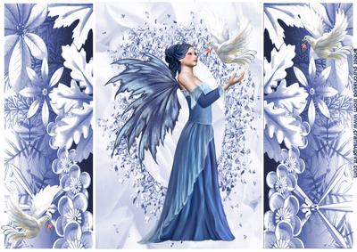 Elegant Faerie in Blue with Dove, Gatefold