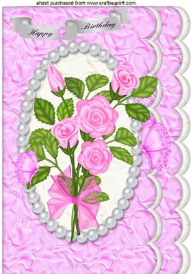 Pink Roses in a Pearl Frame on Scalloped Edge A4
