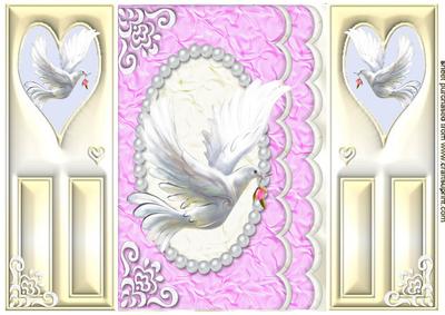 Beautiful Dove in Flight in Pink Pearl Frame, Gatefold