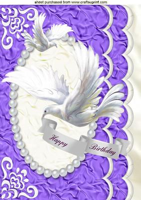 White Doves in Flight, in Pearl Frame with Scalloped Edge A4