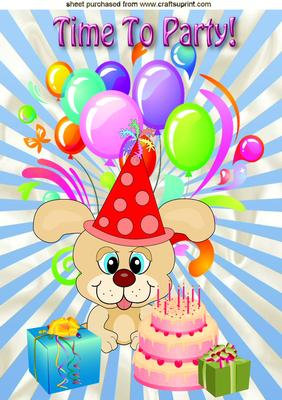 Time to Party Puppy Dog with Balloons, A4