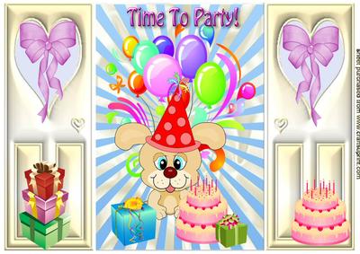 Time to Party, Little Puppy with Balloons & Cake, Gatefold