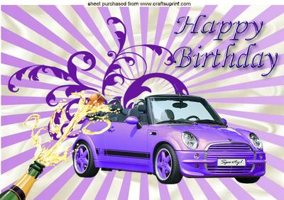Purple Mini Car on Abstract Background with Champers, A4