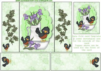 Sweet Little Birds with Iris's in Vase, Gatefold