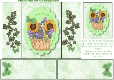Pretty Basket of Sunflowers with Butterflies, Gatefold