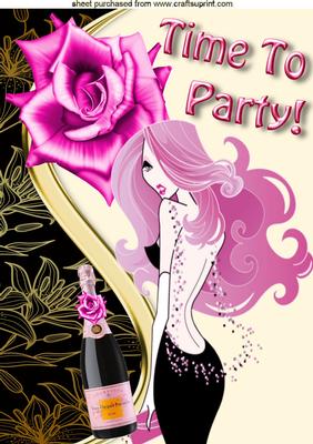 Lady Partying with Pink Champagne A4