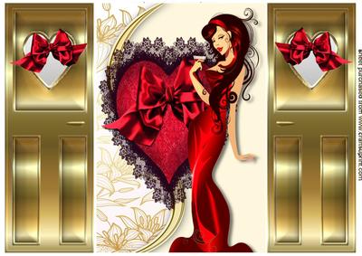 Lady in Red with Red & Black Lace Heart, Gatefold