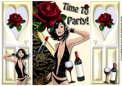 Party Time! Lady with Red Wine & Roses, Gatefold