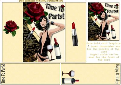 Party Time! Lady with Red Wine & Roses, (small Gatefold)