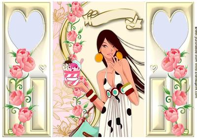 Icecream Sundae , with Lady & Pink Roses, Gatefold