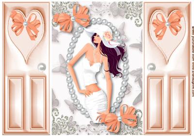 Pretty Lady in White Hat with Pearls & Butterflies, Gatefold