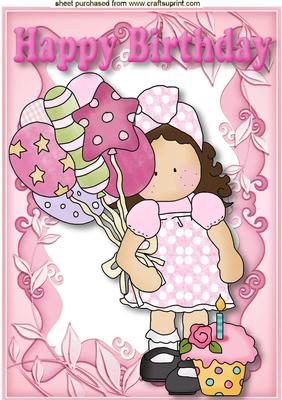 Little Girl with Cupcake, & Balloons, A4