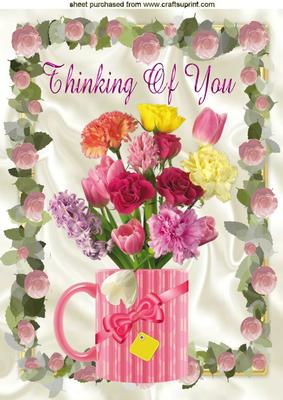 Thinking of You! Pretty Mug of Roses & Carnations A4