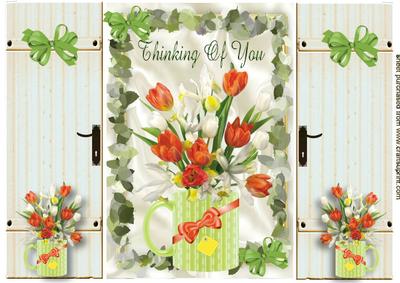 Thinking of You! Pretty Tulips in a Mug, Gatefold