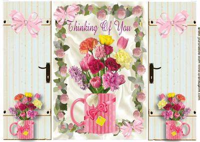 Thinking of You, Roses & Carnations in a Mug ,gatefold