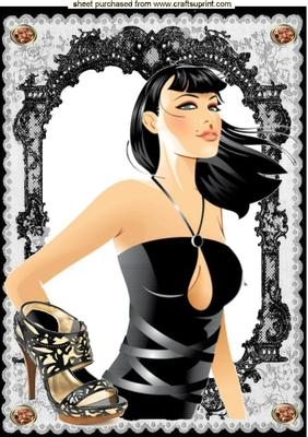 Pretty Lady in Black Lace Frame, A4