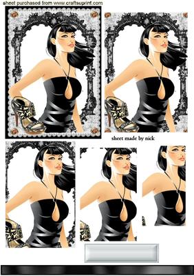 Pretty Lady with Shoe in Black Lace Frame, Pyramids