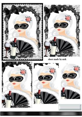 Party Girl! and Fan with Red Wine in Lace Frame, Pyramids