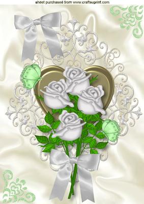 White Roses on a Gold Heart with Bow, A4