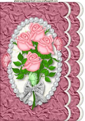 Pink Roses in Scalloped Frame A4