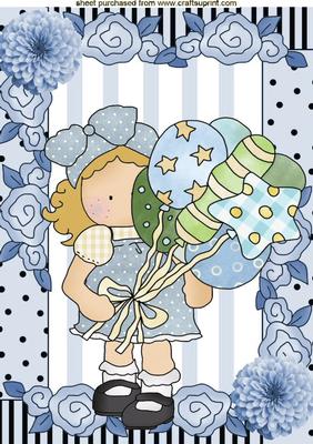 Little Girl in Blue with Balloons A4