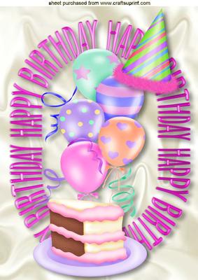 Fun Birthday Card with Pink Yummy Cake A4