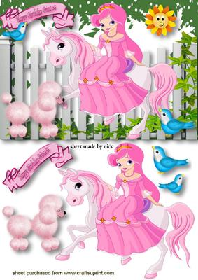 Princess with Her Pet Poodle & Pink Pony