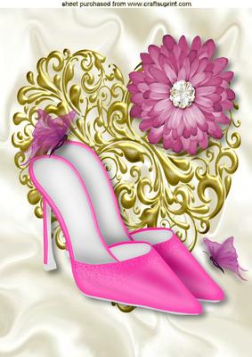 Pretty Pink Shoes on Heart with Butterflies A4