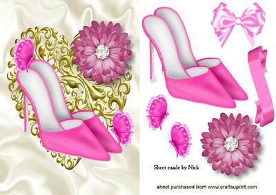Pink Shoes on a Gold Heart with Butterflies