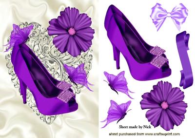 Purple Diamond Shoes on a Silver Heart