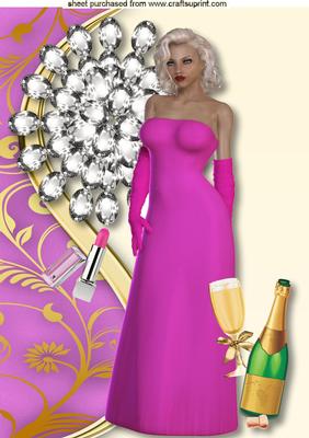 Pretty Lady in Cerise Pink with Champers A4