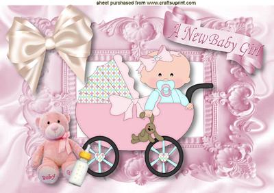 Sweet Baby Girl in a Pram A4