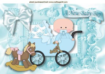 Sweet Baby Boy in a Pram A4