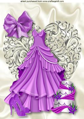 Pretty Purple Dress on Silver Heart with Cake A4