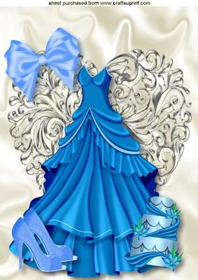 Pretty Blue Dress with Cake on Silver Heart A4