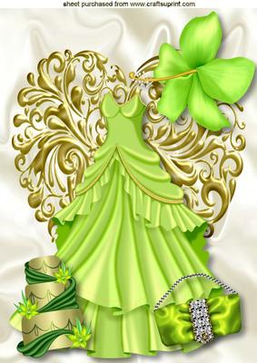 Pretty Green Dress with Cake on a Gold Heart A4