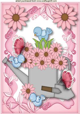 Cute Little Bluebirds with Flowered Watering Can, A4