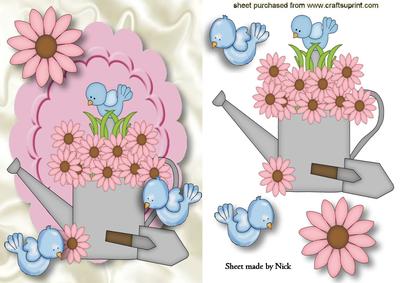 Cute Little Bluebird with Flowered Watering Can
