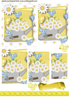 Cute Little Bluebirds with Daisy Watering Can Pyramids