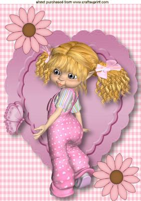 Little Kiki in Pink on a Scalloped Frame A4