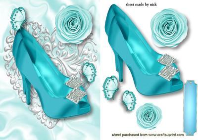 Turquoise Diamond Shoe with Butterflies