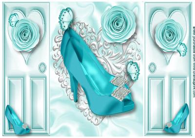 Turquiose Diamond Shoes with Butterflies, Gatefold
